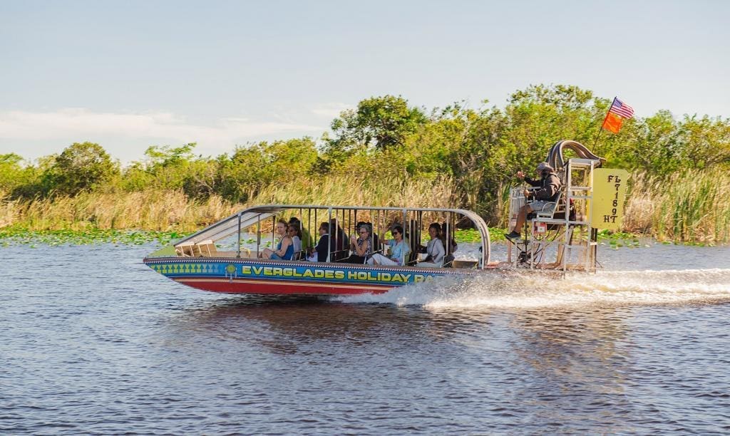 air boat tour going fast in the everglades